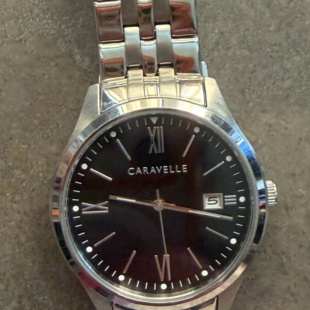 Caravelle Men's Silver and Black Watch